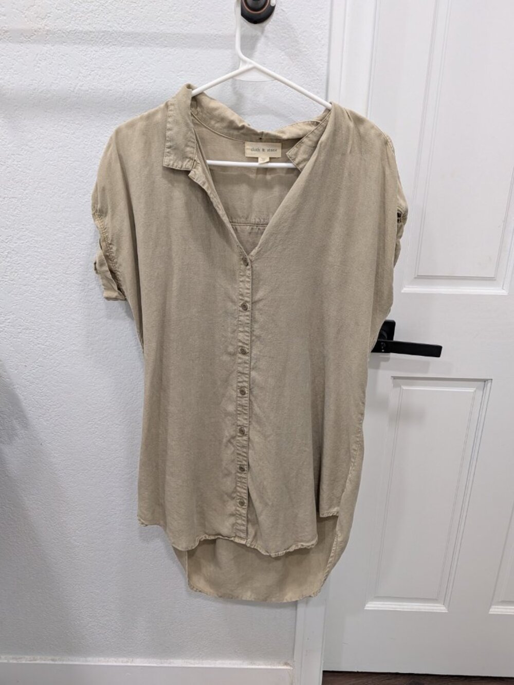 Cloth & Stone Tan Tencel Longline High Low Button Front Tunic Shirt Small